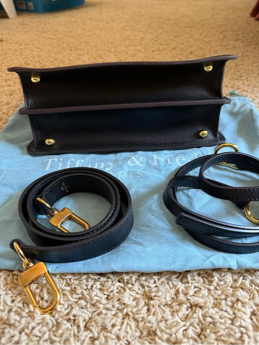 Tiffany & Fred Black Leather Top-Handle Satchel with Gold Hardware